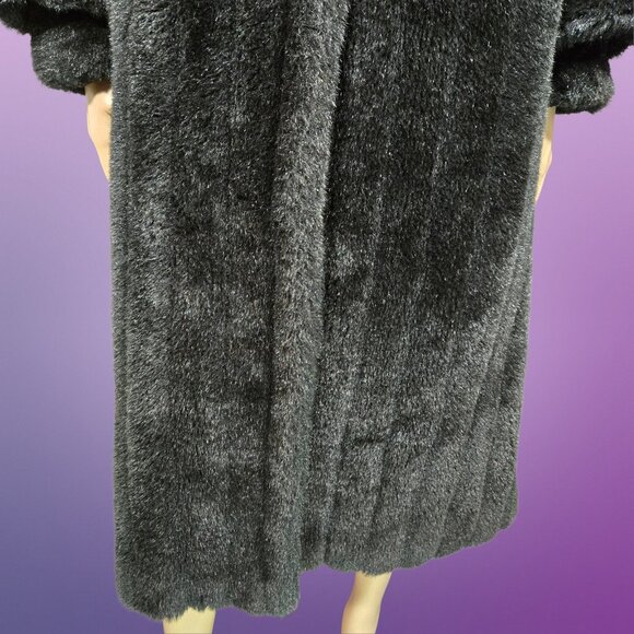 Vintage 80s Black Full Length Faux Fur Coat Size M Jacket Glam Mob Wife - Picture 4 of 11